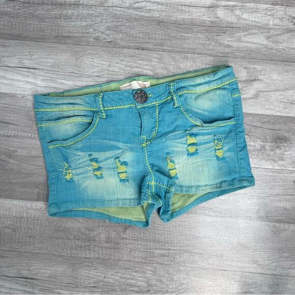 Indie Sleeze Blue Distressed Low Rise Mirco Shorts Size 9 - Picture 1 of 4